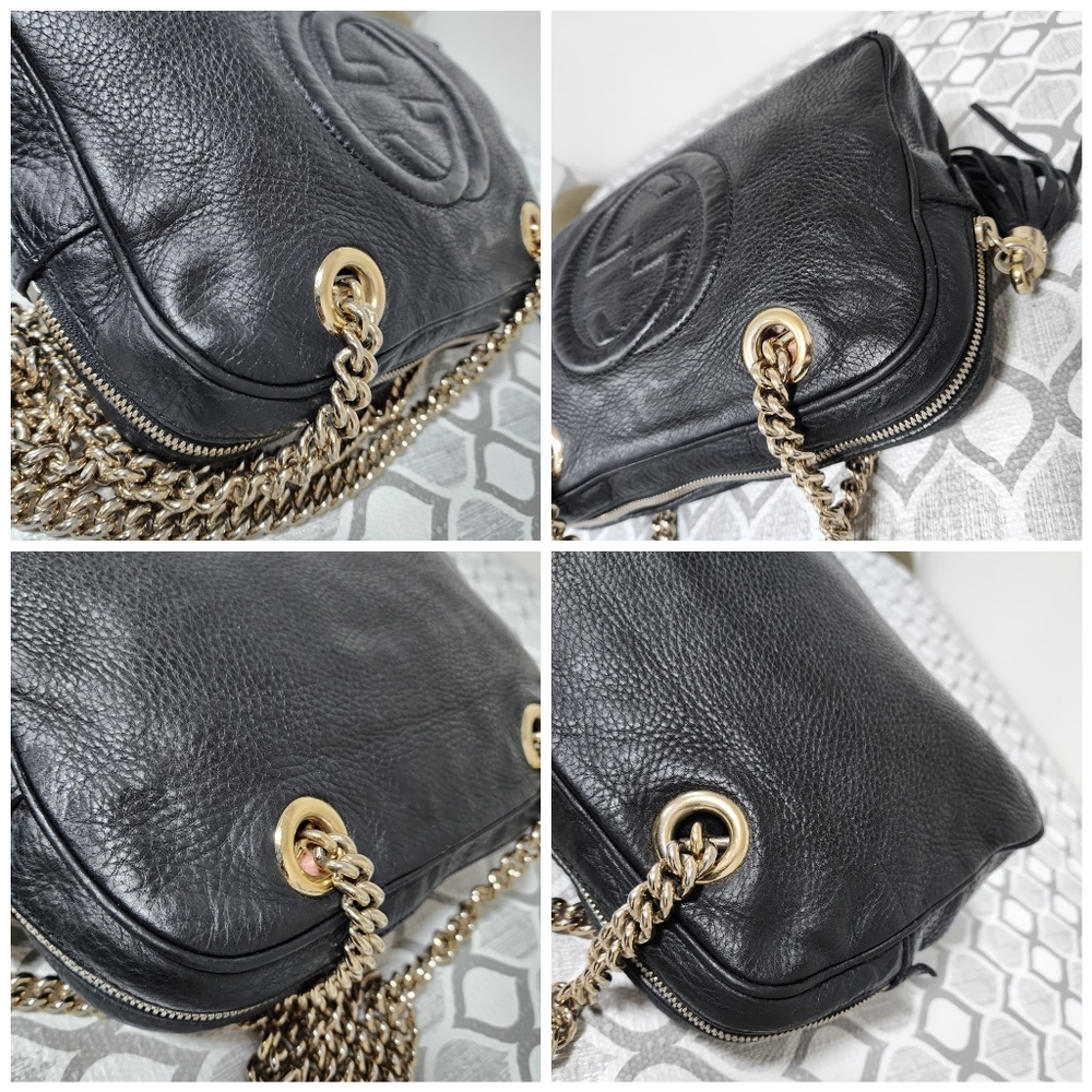 GUCCI Pebbled Leather Soho Chain Shoulder Bag Black - Picture 13 of 16